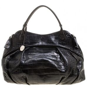 Furla Chocolate brown croc embossed leather handbag purse. Amazing condition